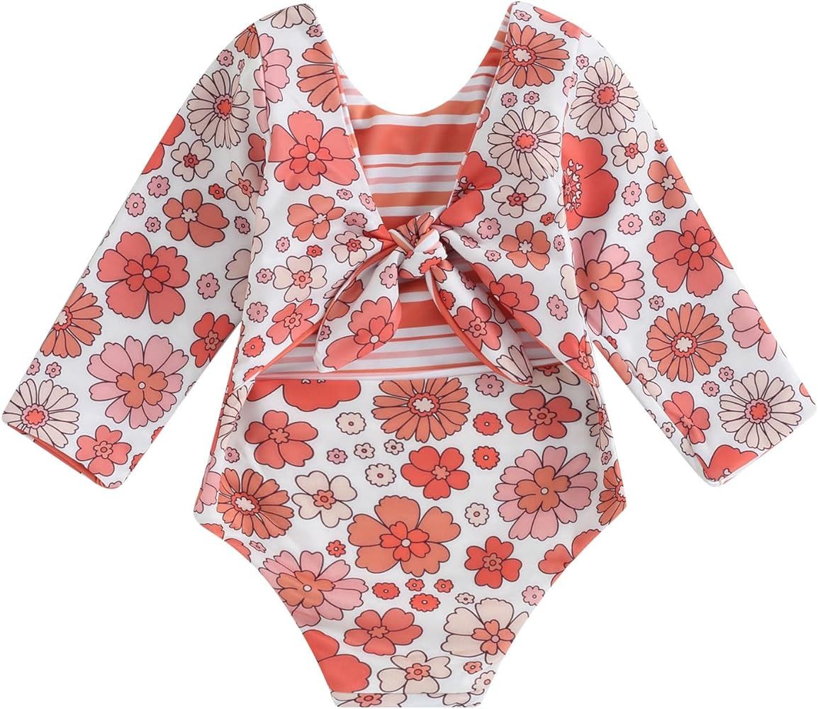 Toddler Infant Baby Girl Swimsuit Long Sleeve Rash Guard One-Piece Floral Bathing Suit Reversible... | Amazon (US)