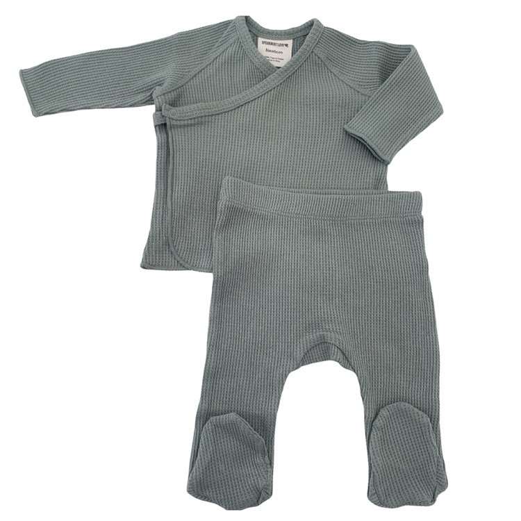 Organic Waffle Kimono & Pant Set, Mountain Green | SpearmintLOVE