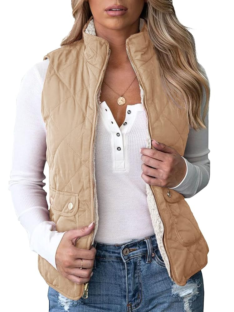 Valphsio Womens Reversible Quilted Sherpa Fleece Vest Lightweight Sports Vest Coat | Amazon (US)