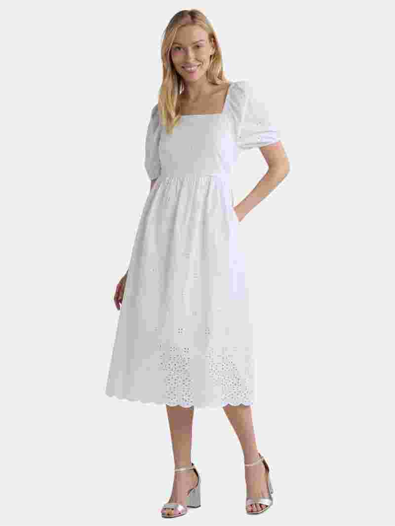 Time and Tru Women's and Women's Plus Square Neck Eyelet Midi Dress, Sizes XS-4X | Walmart (US)