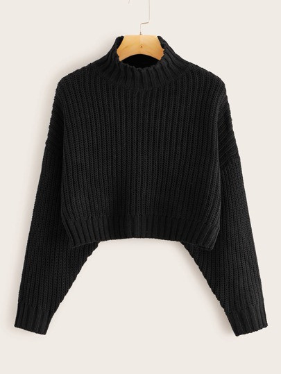 Balloon Sleeve Crop Boxy Sweater | ROMWE | ROMWE