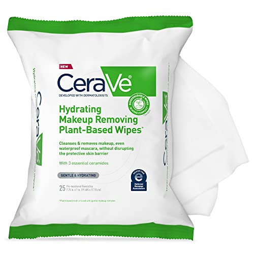 CeraVe Makeup Remover Wipes, Plant Based Face Wipes, Biodegradable in Compost, Waterless Face Wash, Travel Essentials for Women, Suitable for Sensitive Skin, Fragrance-free + Non-comedogenic, 25ct | Amazon (US)