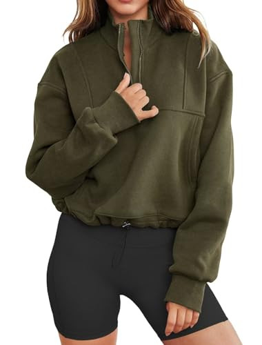 INFITTY Women's Half Zip Pullover Sweatshirts Quarter Zip Oversized Hoodies Tops Fall Outfits 2025 Y2K Winter Clothes Army Green S | Amazon (US)