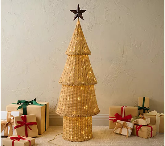 Home Reflections 4' Lit Faux Rattan Tiered Tree | QVC