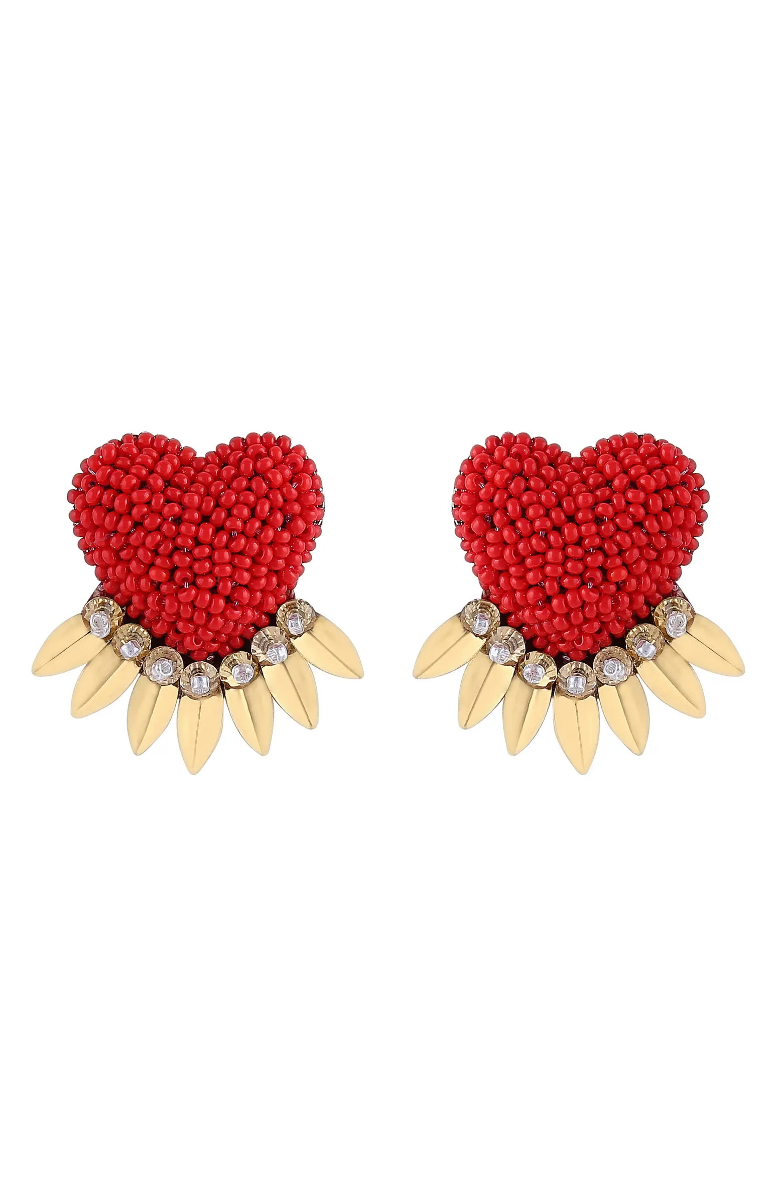 Danika Beaded Fringe Heart Stud Earrings | Nordstrom