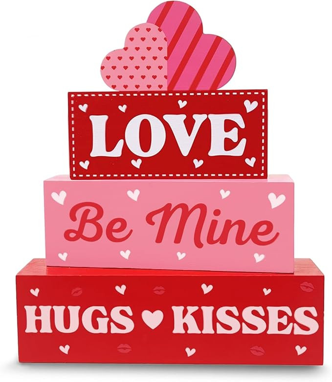 Valentine’s Day Decorations, 4 Pcs Wooden Valentine’s Day Table Decorations, Heart Tiered Tra... | Amazon (US)