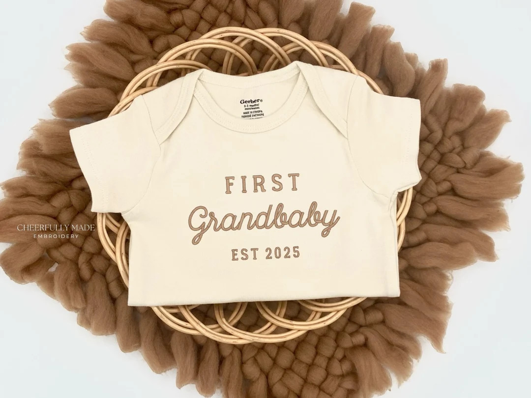 Embroidered First Grandbaby EST Year Bodysuit, Grandparents Pregnancy Announcement Gift, Baby Ann... | Etsy (US)