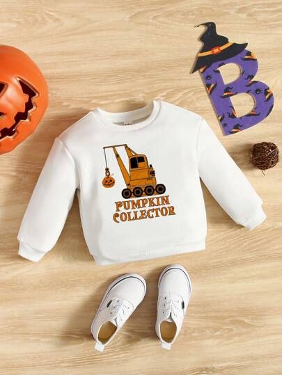 Baby Boy Halloween Letter & Pumpkin Print Pullover | SHEIN