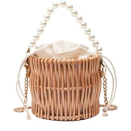 OSLEI Straw Purse Beach Purse Wicker Bag for Women Beach Straw Bag Rattan Bag Basket Purse Pearl Str | Walmart (US)