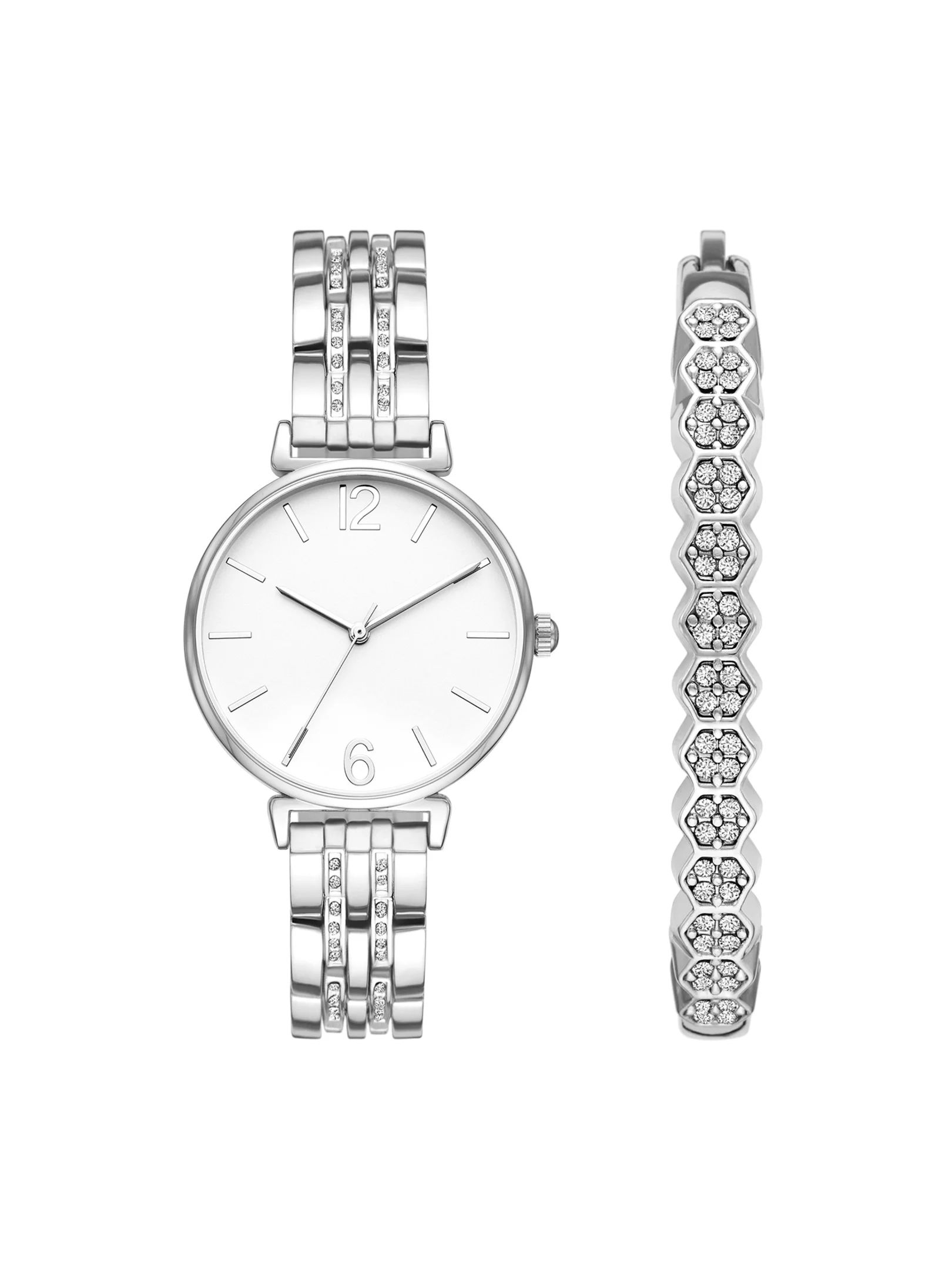 Time and Tru Women's Silver Tone Watch and Bracelet Set | Walmart (US)