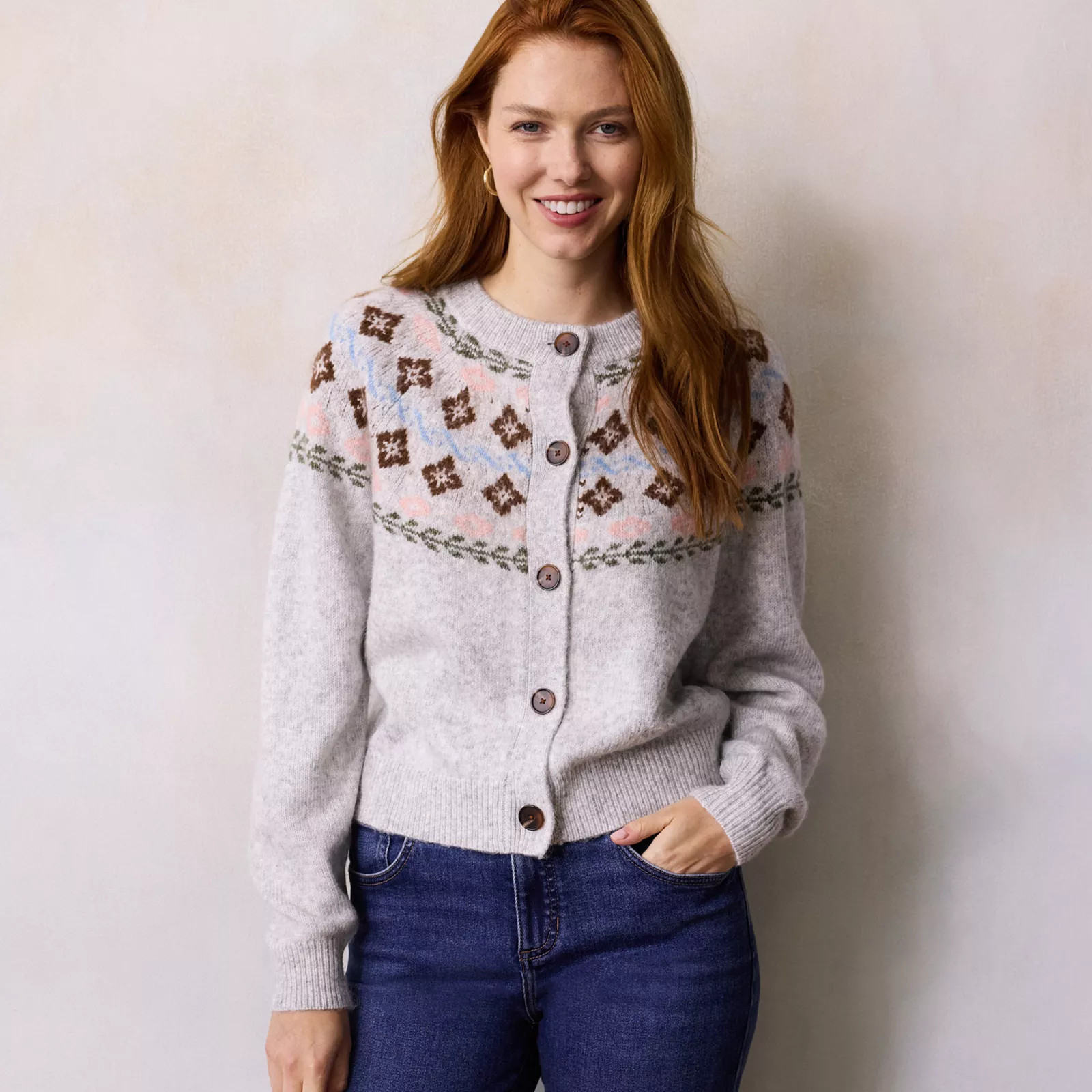 Women's LC Lauren Conrad Fair Isle Sweater Cardigan, Size: XXL, Phyllis Brown | Kohl's