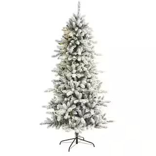 Nearly Natural 6 ft. Pre-Lit Flocked Livingston Fir Artificial Christmas Tree with Pine Cones and... | The Home Depot