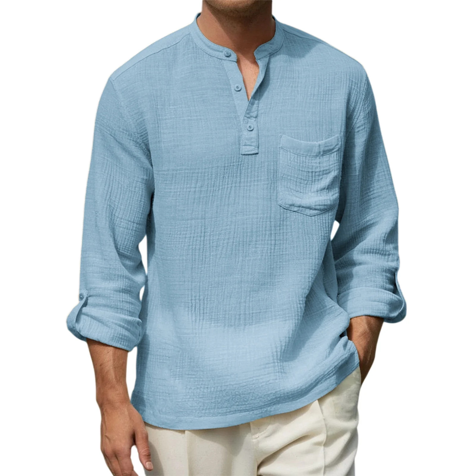 DIOAZUD Cotton Linen Henley Shirts for Men Long Sleeve Shirt Solid Color Button Collar Tops Summe... | Walmart (CA)