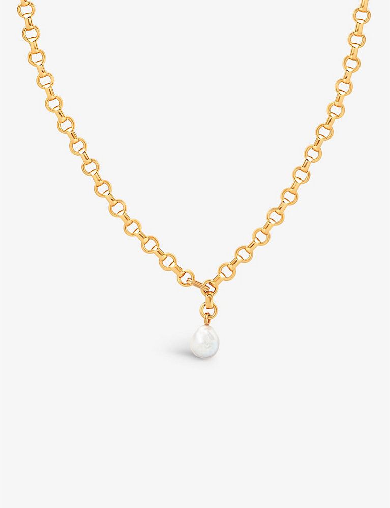 Serenity Pearl 18ct yellow gold-plated brass and freshwater pearl pendant necklace | Selfridges