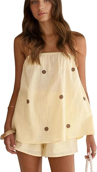 Polka Dot 2 Piece Shorts Set Summer Lounge Sets Strapless Top and Shorts Matching Airport Travel ... | Amazon (US)
