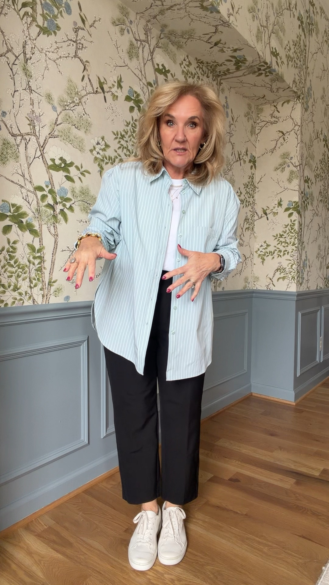 Sale ends today! 
Endless pant size 8 petite 
Knit jacket I’m in a medium and could wear the small 
White performance poplin blouse I sized down to a small 
Striped performance blouse is a medium 
Cashmere boatneck size medium 
ASICS sneakers are sporty comfy and have a silver metallic trim 
Ecco white sneakers true to size 
Merlot flats true to size 
Crossbody bag! A must  

#LTKOver40 #LTKPetite #LTKTravel

#LTKTravel #LTKSaleAlert #LTKOver40