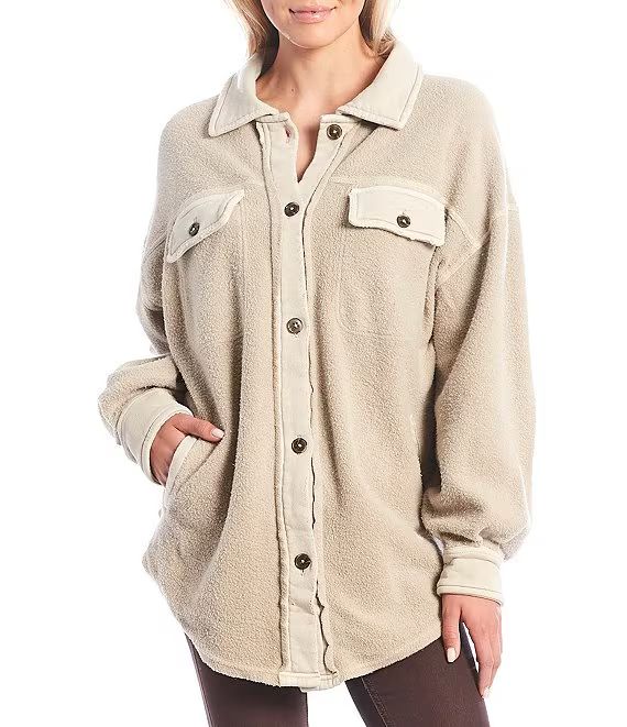 Free PeopleRuby Heavy Knit Button Front Point Collar Oversized Shirt Jacket | Dillards