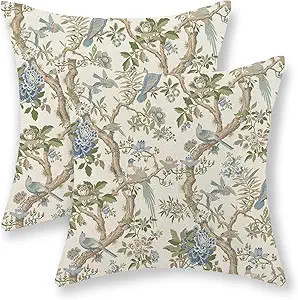 Chinoiserie Pillow Covers 18x18 Set of 2 Blue Green Bird Floral Throw Pillows Vintage Blue Flower... | Amazon (US)