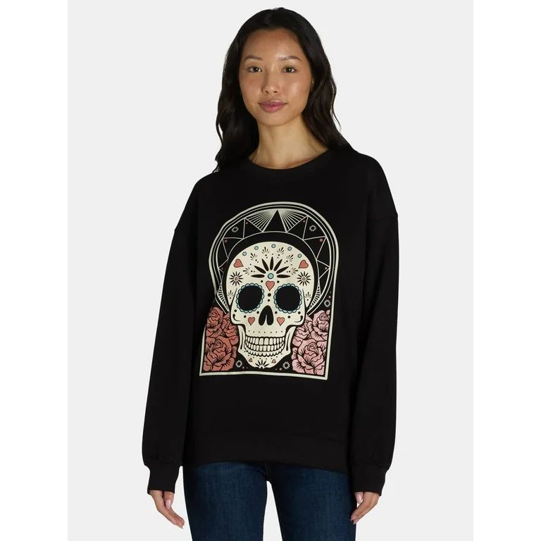 Sugar Skull Women's Graphic Sweatshirt with Long Sleeves, Sizes XXS-XXL | Walmart (US)