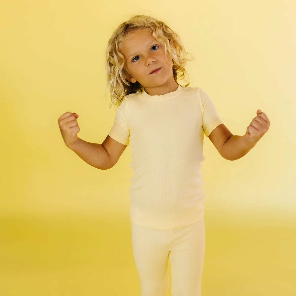 Butter Yellow Ribbed Two Piece Kids Bamboo Pajama Set | Staykation | Staykation