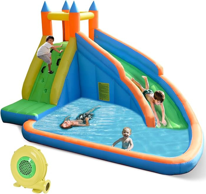 Costzon Inflatable Water Slide, Giant Bouncy Waterslide Park for Kids Backyard Outdoor Fun with 7... | Amazon (US)