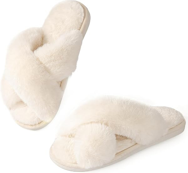 Ankis Memory Foam Fuzzy Slippers for Women,Open Toe House Shoes | Amazon (US)