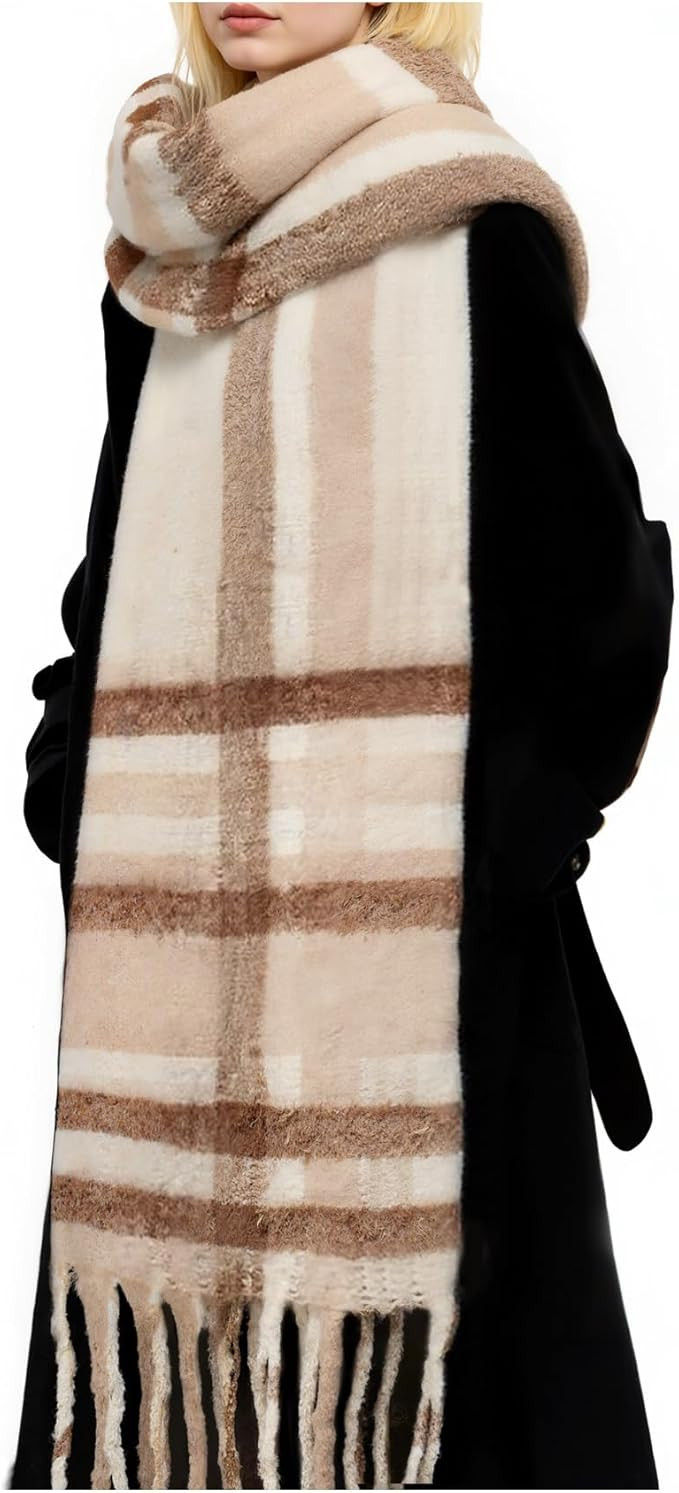 Winter Scarf for Women Large Chunky Plaid Scarves Oversized Thick Soft Blanket Scarfs Warm Tassel... | Amazon (US)