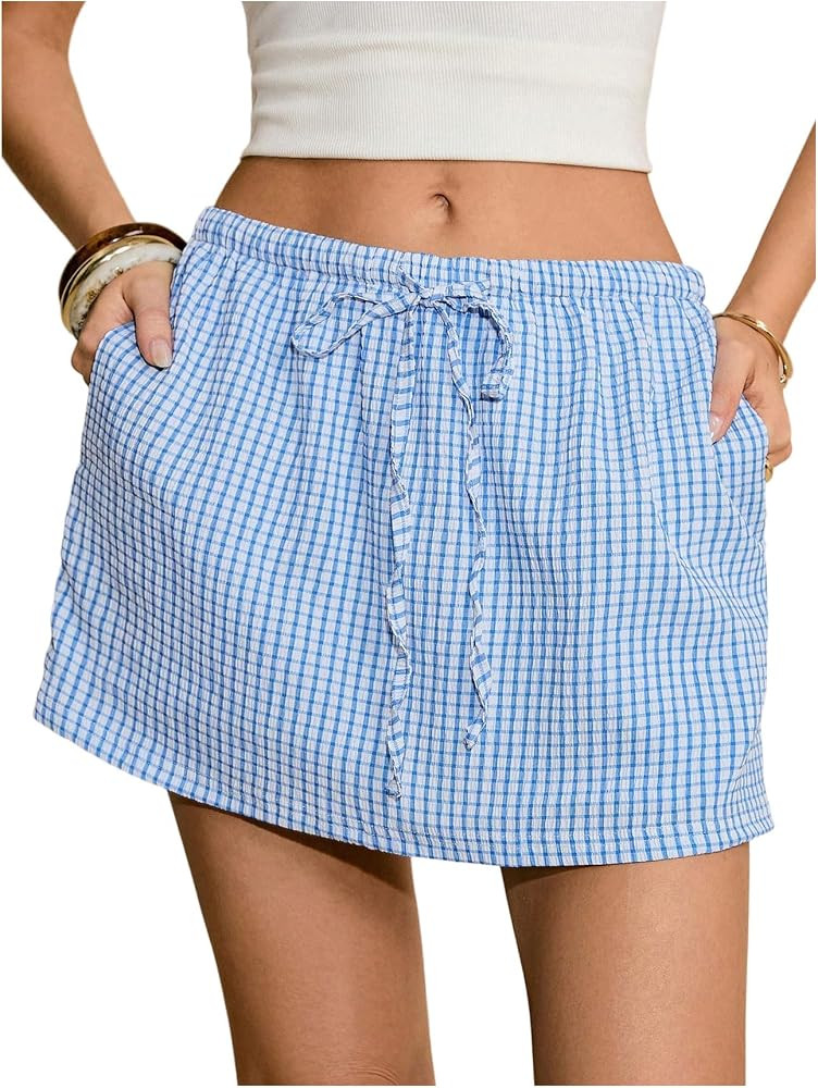 Milumia Women's Striped Drawstring Waist Shorts Summer Casual Skorts with Pocket | Amazon (US)