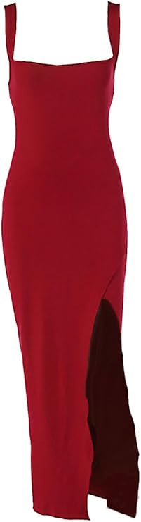 Women's Spaghetti Straps Bodycon Maxi Dress Sexy Backless Thigh-High Slit Cocktail Party Dress | Amazon (US)