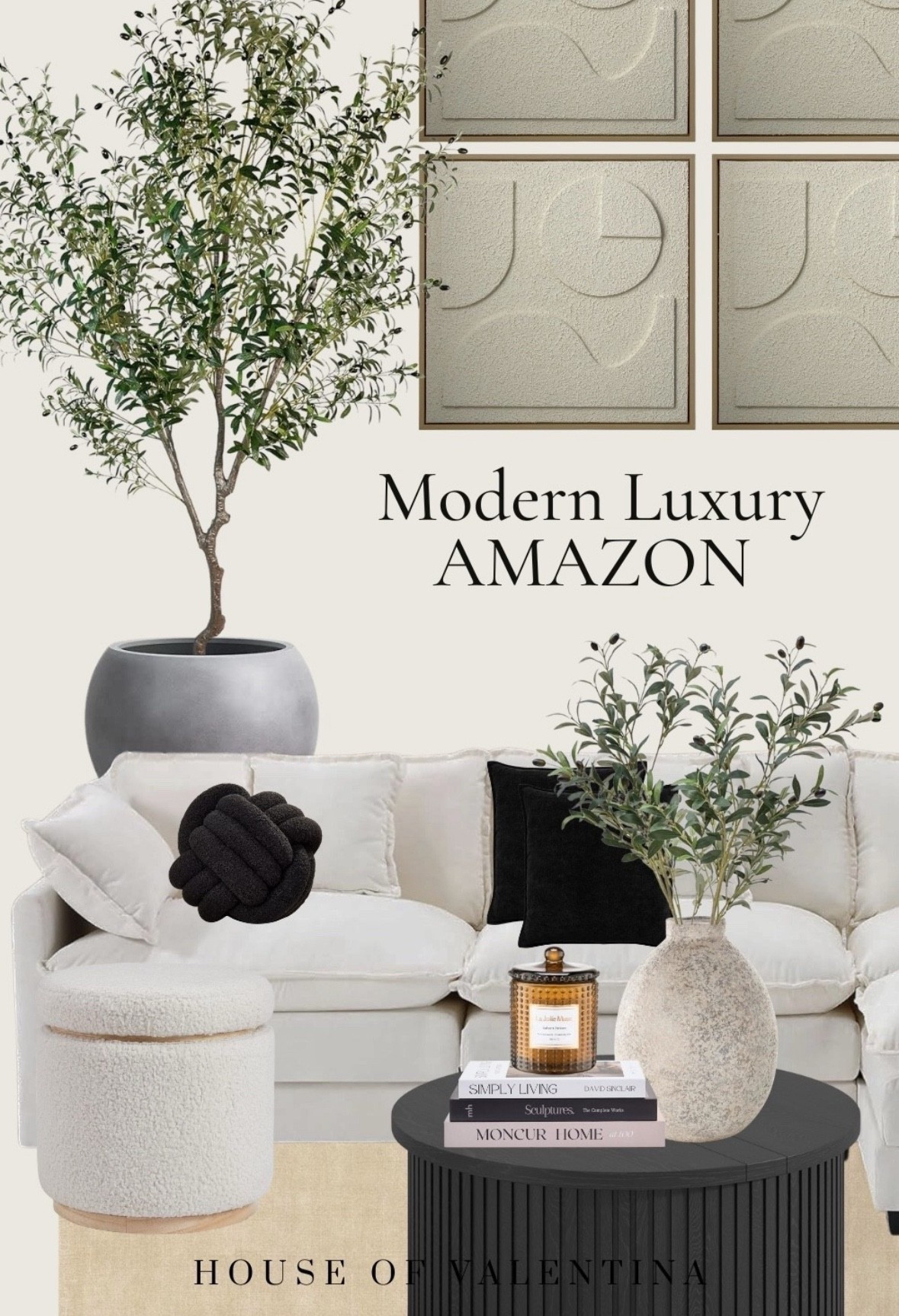  I can’t get over how stunning this modern luxury living room turned out! From the chic boucle ottoman to the oversized olive tree, every piece feels high-end yet affordable… and yes, it’s ALL from Amazon! The textured wall art, sculptural accents, and sleek black coffee table create that perfect balance of cozy and sophisticated. If you’re looking for elevated home decor that feels designer on a budget, you’ve come to the right place! 

 

#LTKSeasonal #LTKStyleTip #LTKFindsUnder100