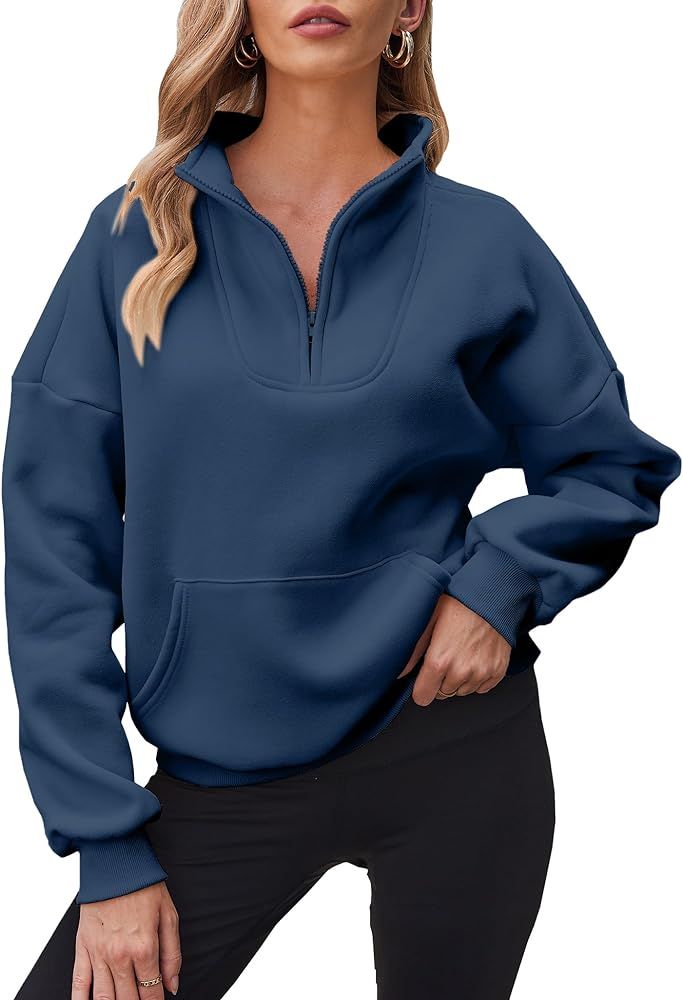 LaLaLa Womens Half Zip Long Sleeve Sweatshirt Oversized Casual Drop Shoulder Fleece Pullover Tops... | Amazon (US)