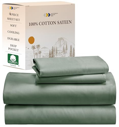 California Design Den Full Size Sheets Set - Natural 100% Cotton Sheets Full Size Bed with Deep Pockets, Soft Sateen Weave, Durable and Cooling Bedding Set - Sage Green | Amazon (US)