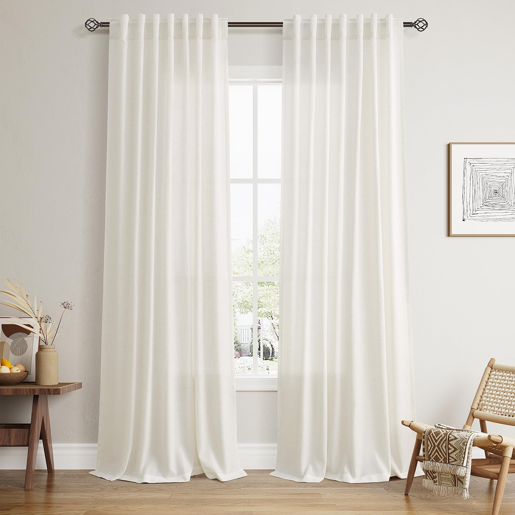 Nanspring Natural Linen Curtains 96 Inches Long for Living Room 2 Panel Set Light Filtering Semi ... | Amazon (US)