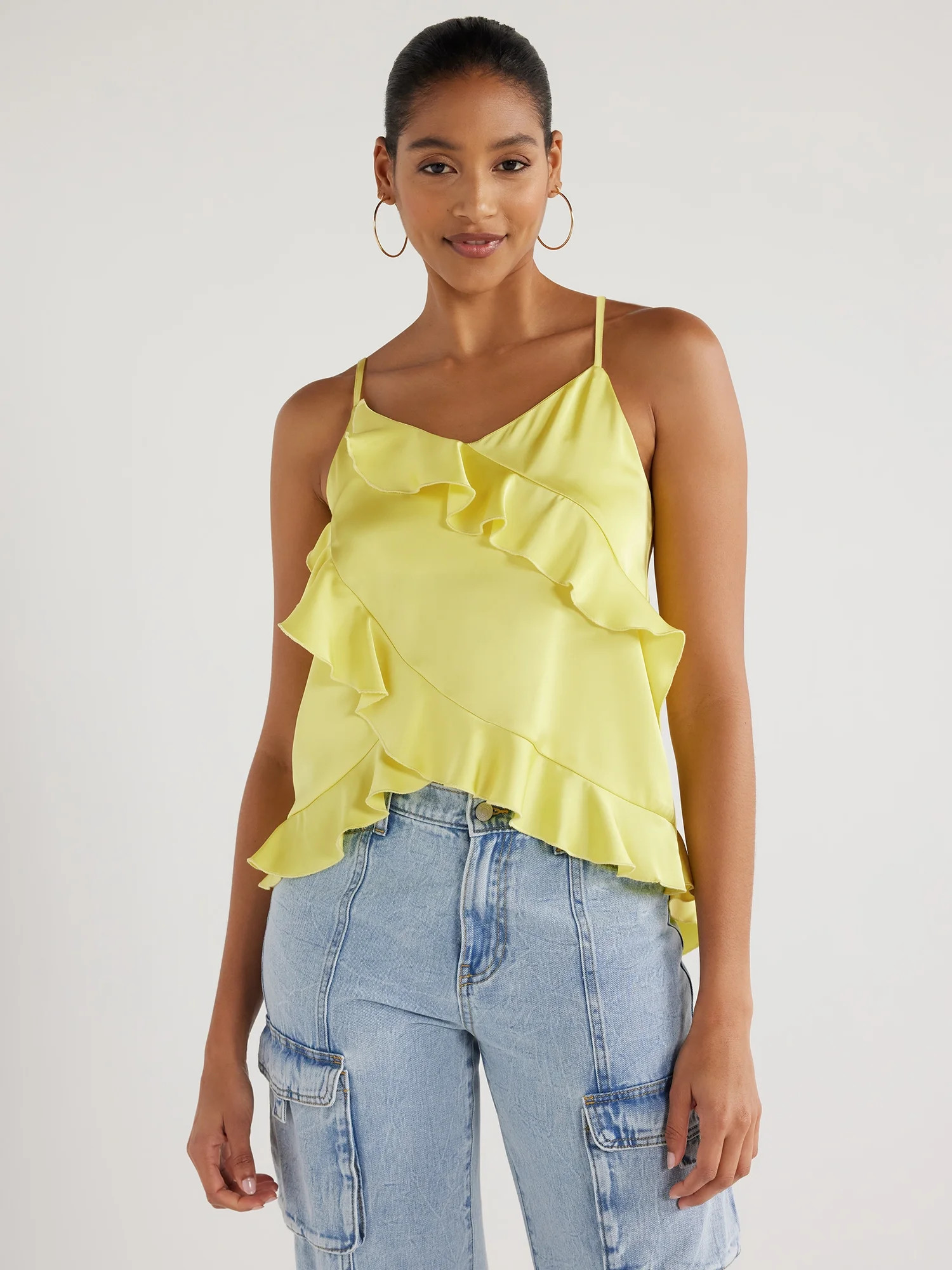 Scoop Women’s Satin Ruffle Tank Top, Sizes XS-XXL | Walmart (US)
