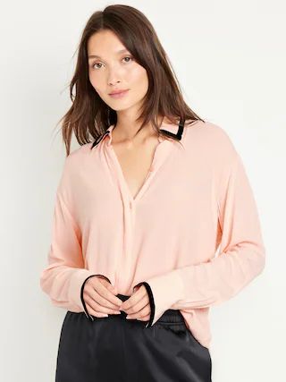 Loose Crepe Button-Down Shirt | Old Navy (US)