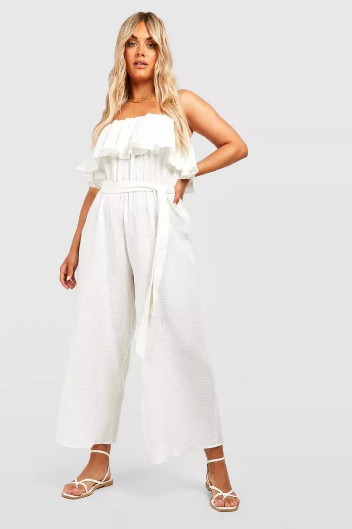 Plus Frill Belted Cheesecloth Jumpsuit | Boohoo.com (US & CA)