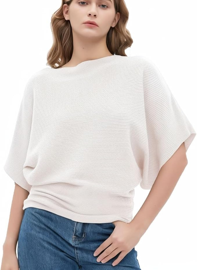 EDSTAR Women Dolman Batwing Sleeves Knitted Sweaters Winter Boat Neck Pullovers Tops | Amazon (US)