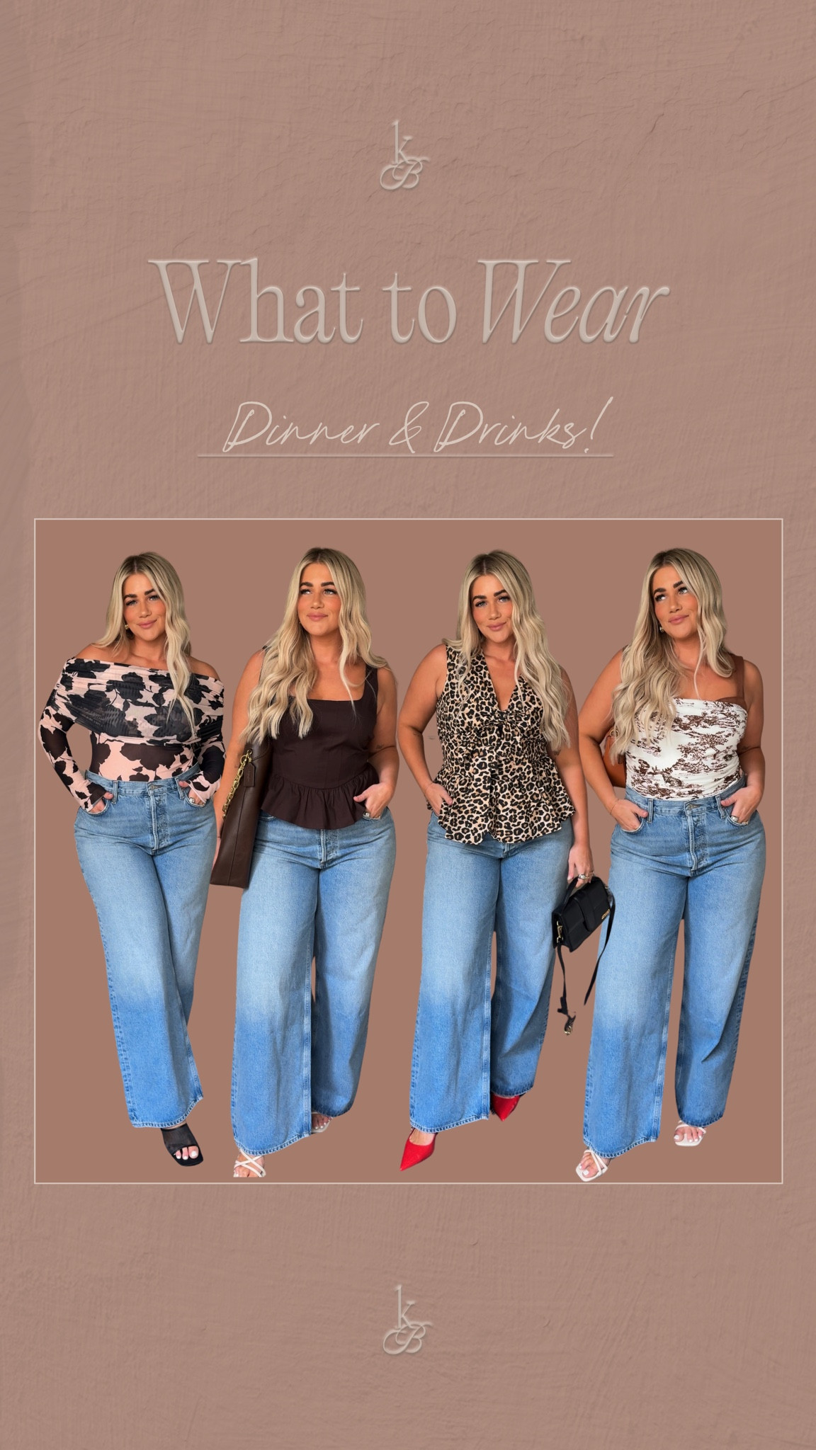 OOTD for dinner and drinks🤎👜✨ been loving cute top and jeans for this season transition! Sizes below in order from left to right #ootd #dinner #drinks #fall #kelclight 

1- L
2- L
3- M
4- L

#LTKMidsize #LTKFallSale #LTKStyleTip