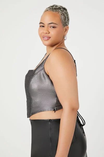 Plus Size Metallic Corset Cropped Cami | Forever 21 | Forever 21 (US)