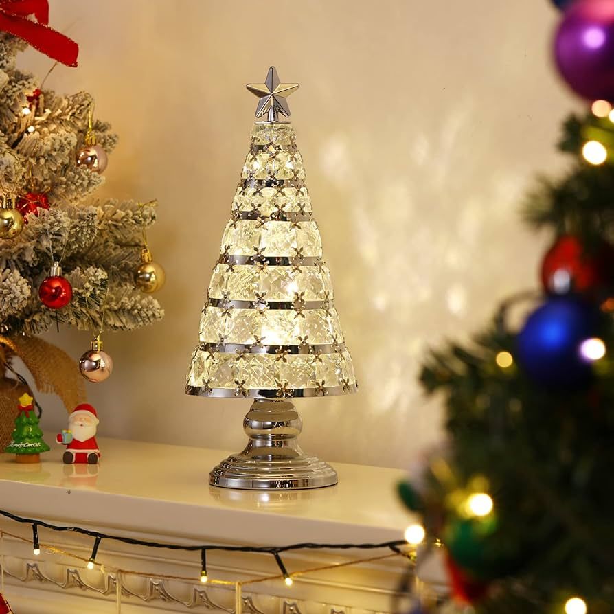 Lewondr Christmas Tree Lamp, 14 Inch Battery Powered Crystal Treetop Lighted Christmas Tree Decor... | Amazon (US)