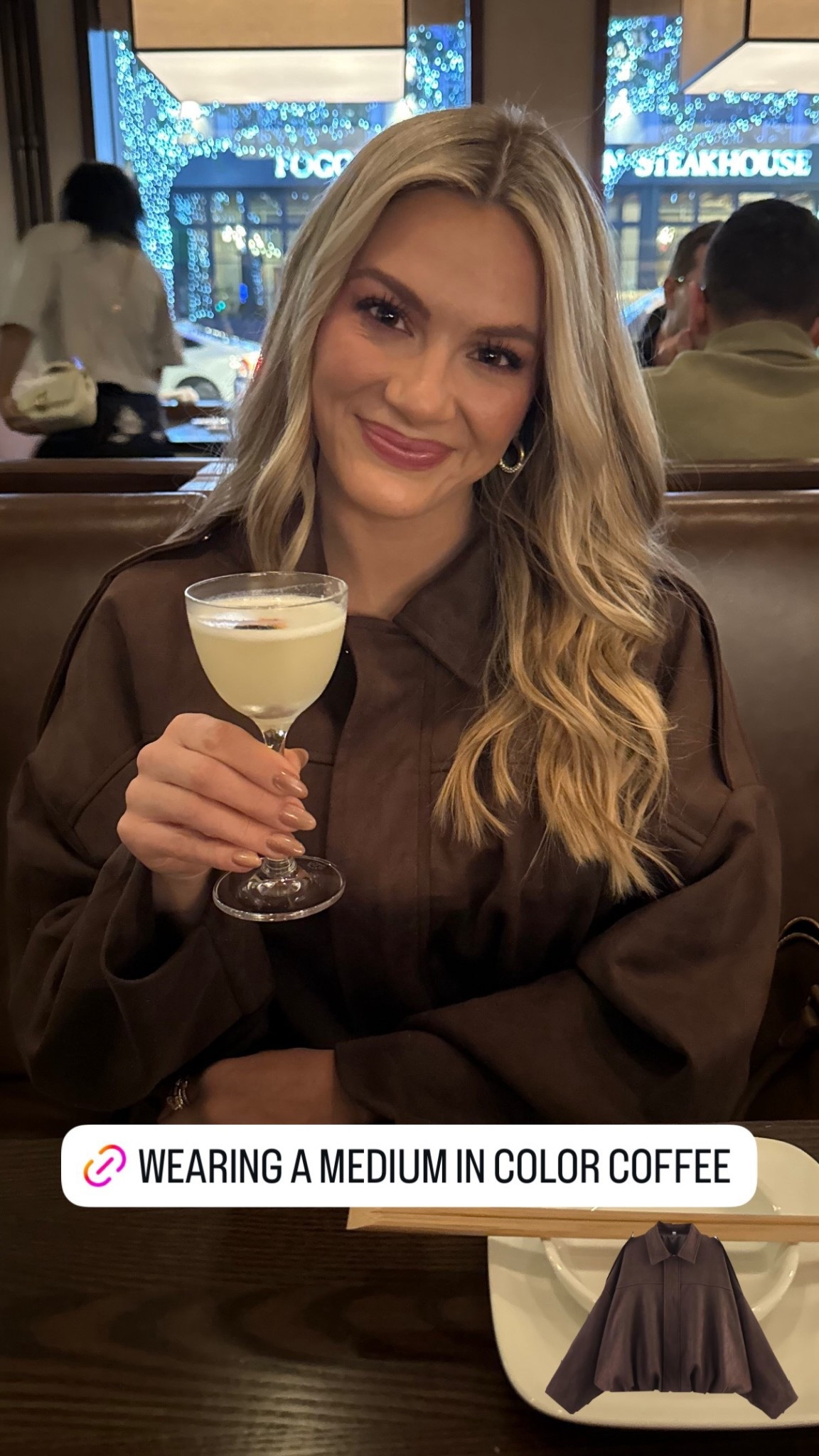 Chocolate brown bomber jacket 
Amazon Date Night Jacket
I’m wearing a medium 

#LTKStyleTip #LTKFindsUnder50