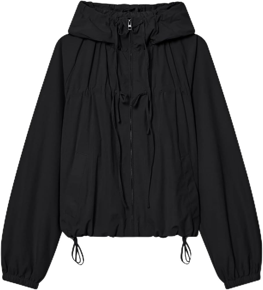Wyeysyt Women Windbreaker Jacket Lightweight Gathered Hooded Jacket | Amazon (US)
