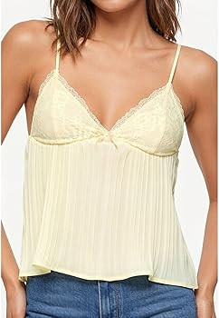 Women Lace Sleeveless Tank Tops V Neck Spaghetti Strap Ruffle Flowy Peplum Babydoll Top Y2k Solid... | Amazon (US)
