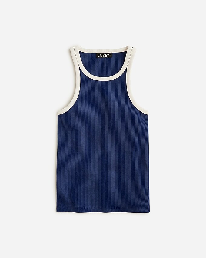 Vintage rib high-neck cutaway tank top with contrast trim | J. Crew US