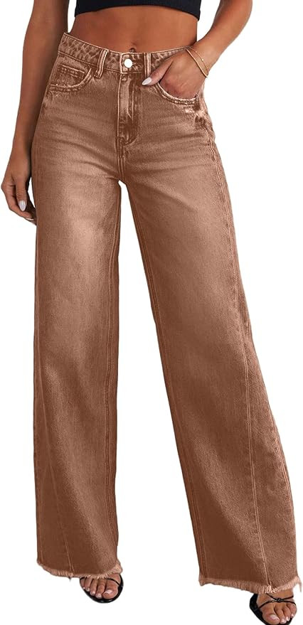 PRETTYGARDEN Women's Wide Leg Jeans Raw Hem Denim Pants | Amazon (US)