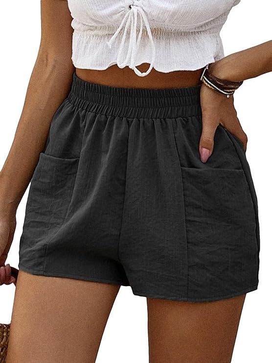 SOLY HUX Women's Elastic High Waisted Wide Leg Shorts Casual Summer Shorts with Pocket | Amazon (US)