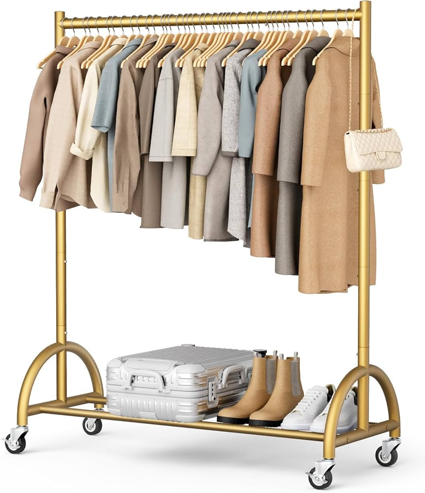 MISSLO Heavy Duty Clothing Rack with Wheels Rolling Clothes Racks for Hanging Clothes, Coats, Gar... | Amazon (US)
