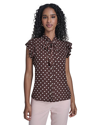 Women's Dot Tie Neck Top | Macy's