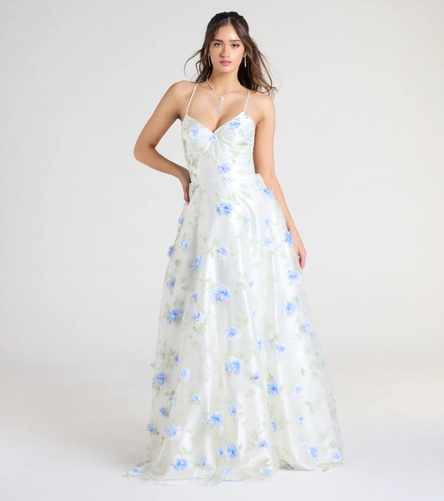 Nalini Lace-Up A-Line Floral Ball Gown | Windsor Stores