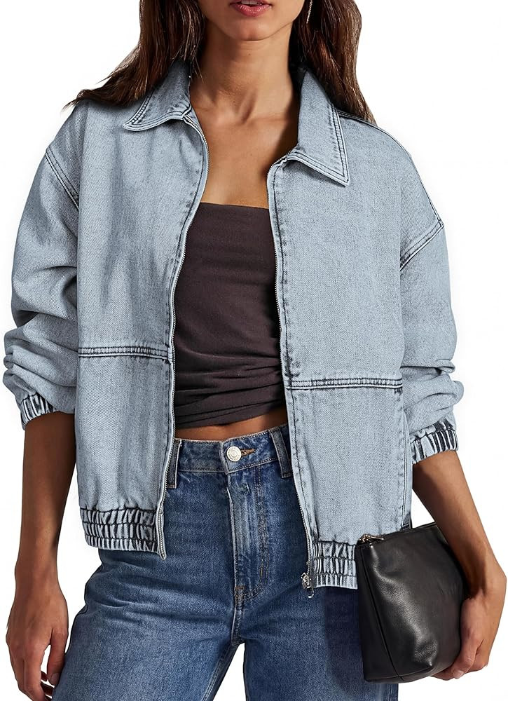 Glamaker Womens Oversized Denim Jacket Trendy Casual Zip Up Long Sleeve Loose Fit Jean Jackets Ou... | Amazon (US)